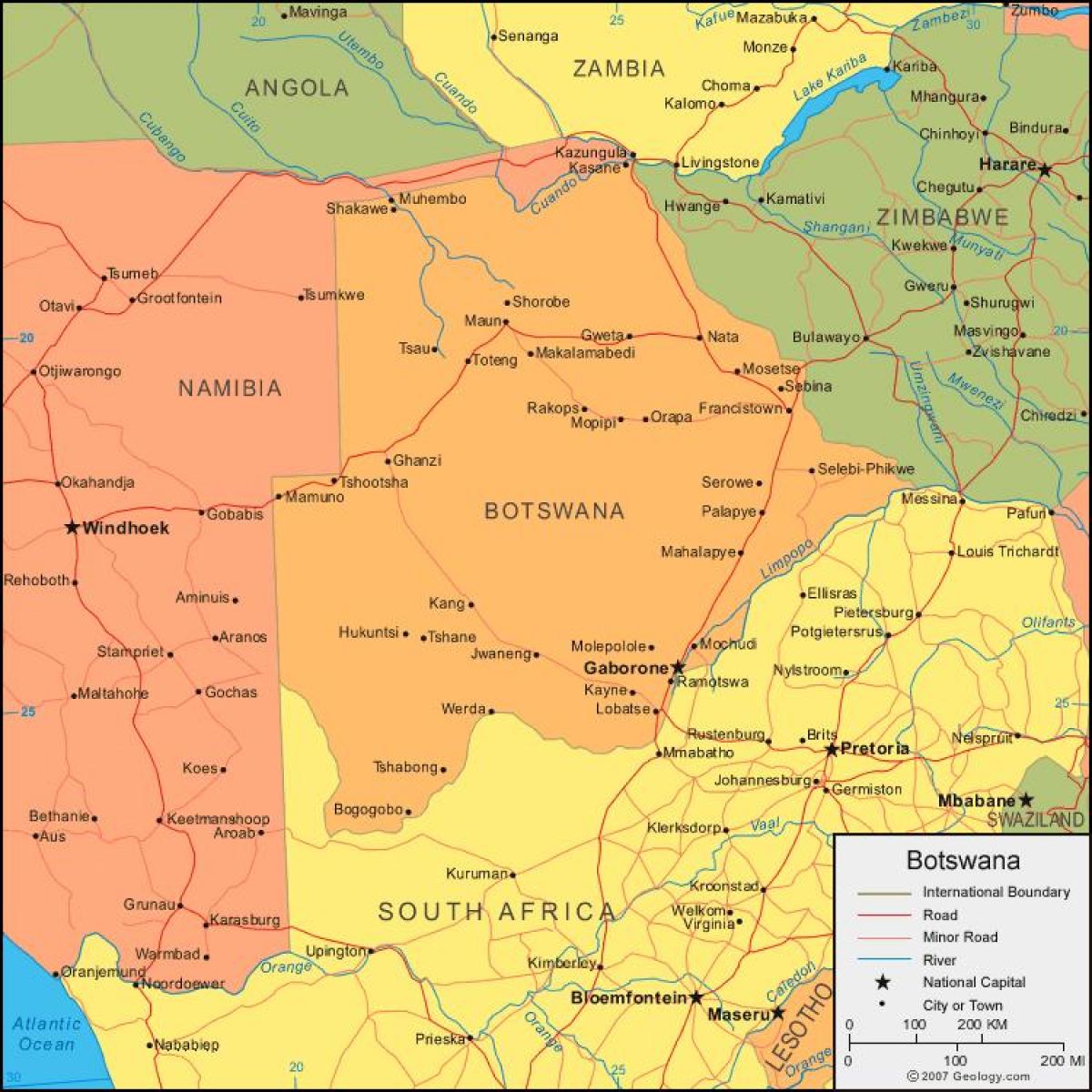 خريطة بوتسوانا عرض جميع القرى
